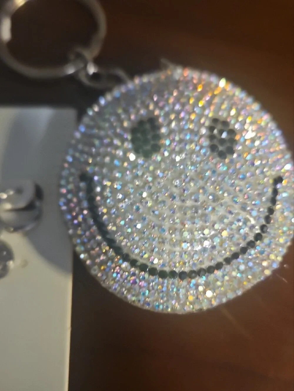 Time and Tru Silver Rhinestone Smiley Face Keychain and Earring Set